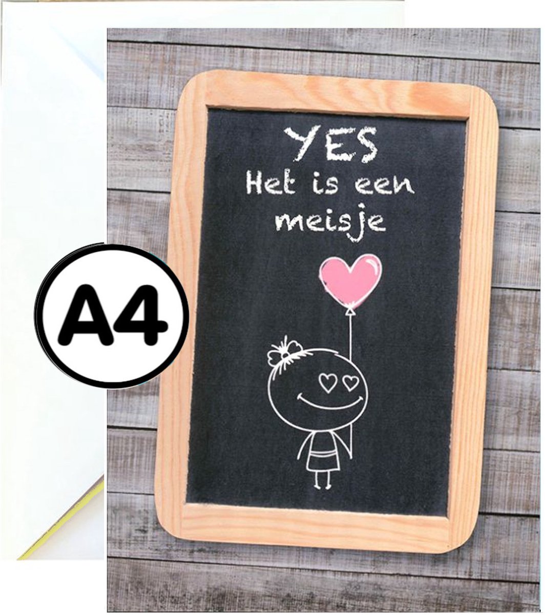 Grote Wenskaart - A4 XXL - Geboorte Meisje - Met Envelop