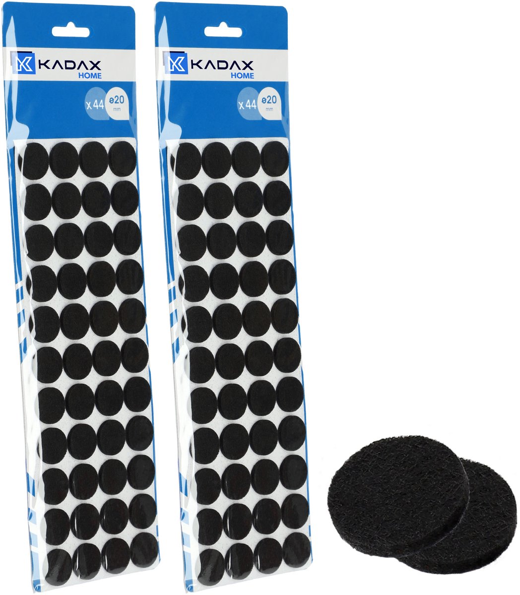 KADAX Universele viltdoppen voor vloerbescherming, zelfklevende meubelglijders van vilt, stoelglijders met ideale kleefkracht, zachte vilten pads voor meubelpoten (rond, zwart, diameter 20 mm, 2