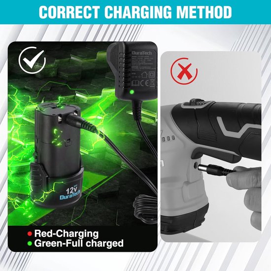 Batteria Li-Ion DURATECH 12V 2,0Ah – Ricarica Rapida USB-C, Leggera, Compatibile Solo Con Utensili DURATECH