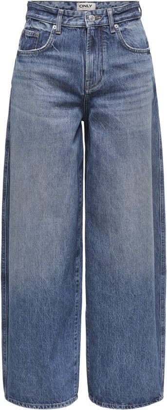 Middendonkere, wijde spijkerbroek met hoge taille, vier zakken en een knoop-/ritssluiting.