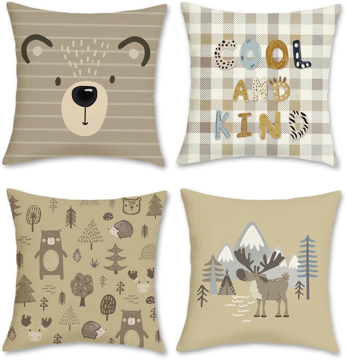 Ibenzoa Kussenhoezen Set van 4 met Dierenmotieven voor Decoratie in Huis en Slaapkamer bruin