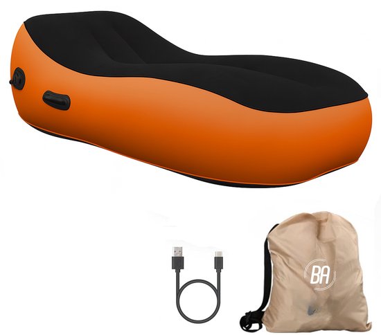 Best Active Automatisch Opblaasbare Bank - Draagbaar Camping Ligbed met Elektrische Pomp - 150KG Draagkracht - 172x86x42 cm - Comfortabel Outdoor Relaxbed - Luchtbed met ingebouwde Pomp - Oranje/Zwart van Merkloos — afbeelding 2