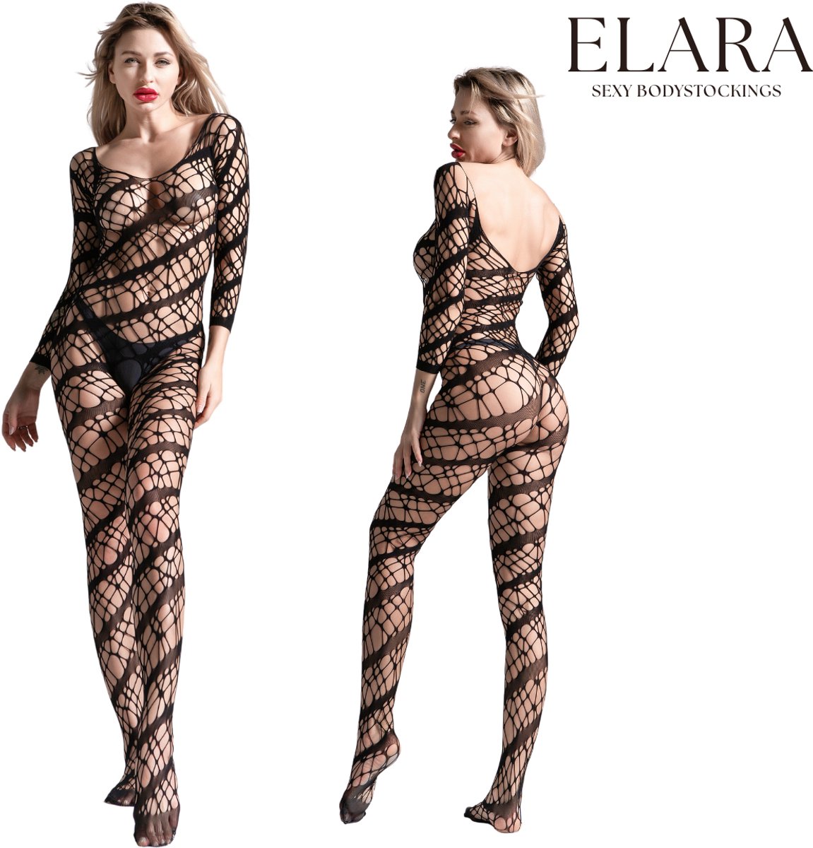 Elara - Marisol - Bodystocking Erotische Lingerie met Open Kruis - Catsuit - S t/m XL - Sexy Dames Lingerie