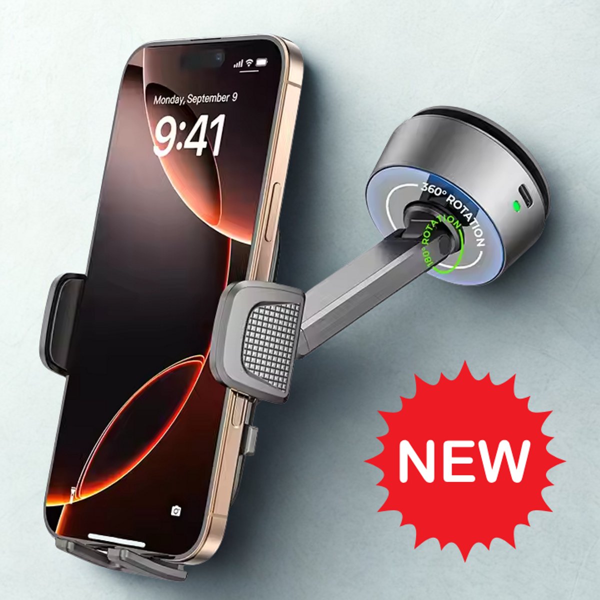 Lisen 680 ProGrip Telefoonhouder Auto – Smartphone Houder met Automatisch Vacuümsysteem & Klemfunctie – 360° Draaibaar – Sterke Zuignap met Zelfherstellende Zuigkracht – Voor Dashboard & Voorruit – Geschikt voor iPhone & Samsung