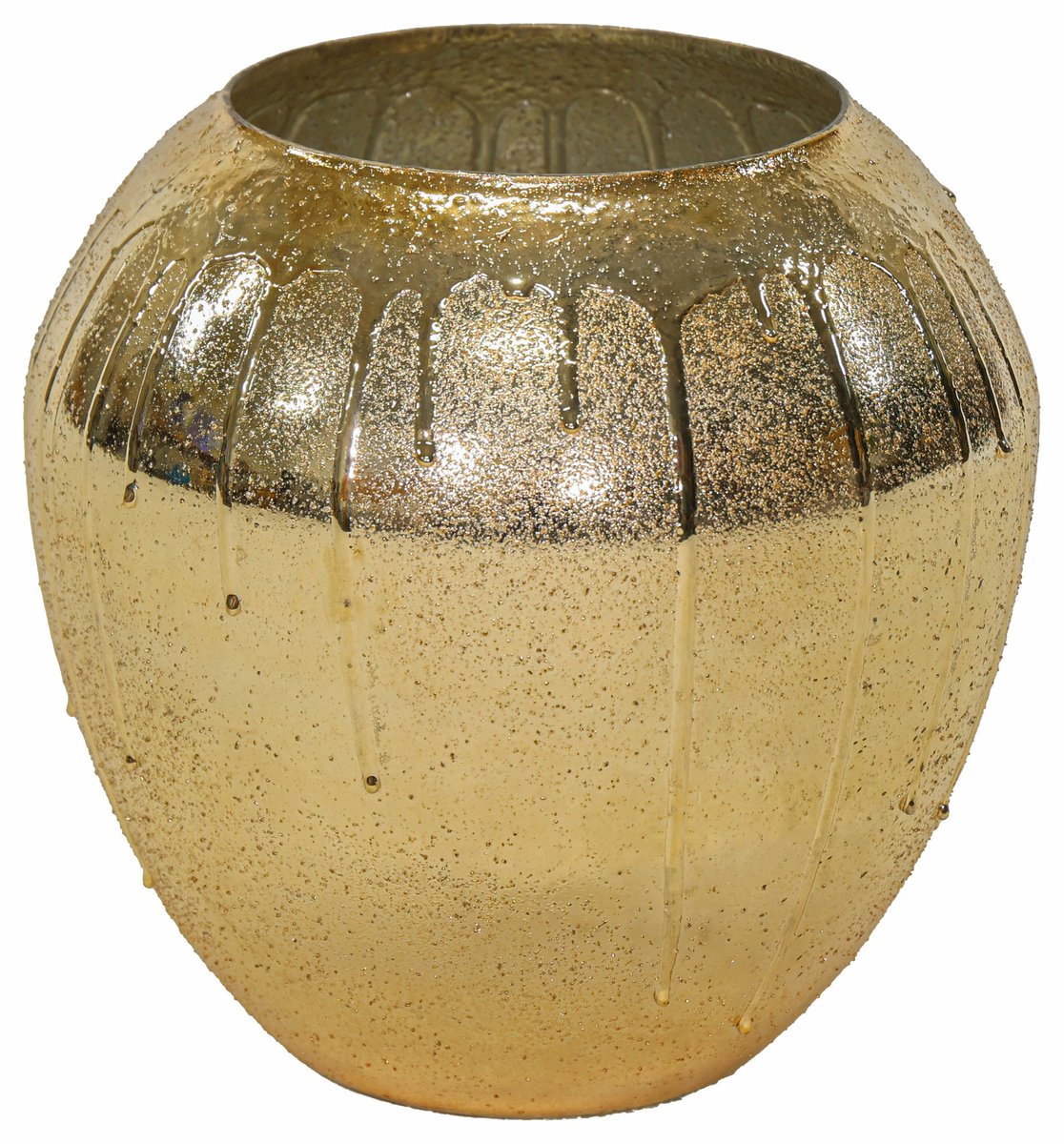 Mega Collections Vaas Oman Drip - goud - glas - druip effect - D31 x H31 cm - bloemenvaas