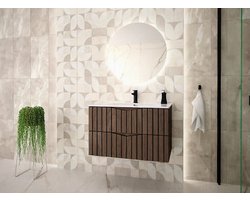 Meubel Square - Badkamermeubel set Onda 80cm - Walnoot - Badmeubel met Wastafel - Wastafelkast Zwevend