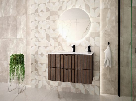 Meubel Square - Badkamermeubel set Onda 80cm - Walnoot - Badmeubel met Wastafel - Wastafelkast Zwevend