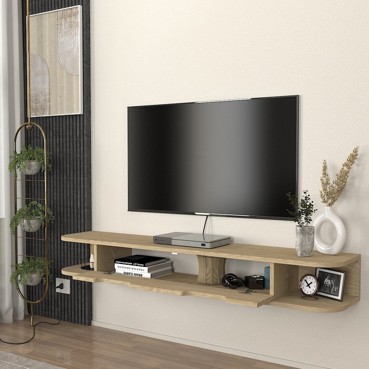 en.casa TV meubel Karjali zwevend 150x30x19 cm eikenkleurig [en.casa]