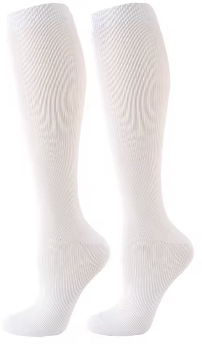 Witte Compressiekousen - Compressie sokken - Steunkousen - Compressie kousen - Sportsokken - L/XL - Compressie - Witte sokken - Ondersteunende kousen - Reissokken - 1 paar - CHPN
