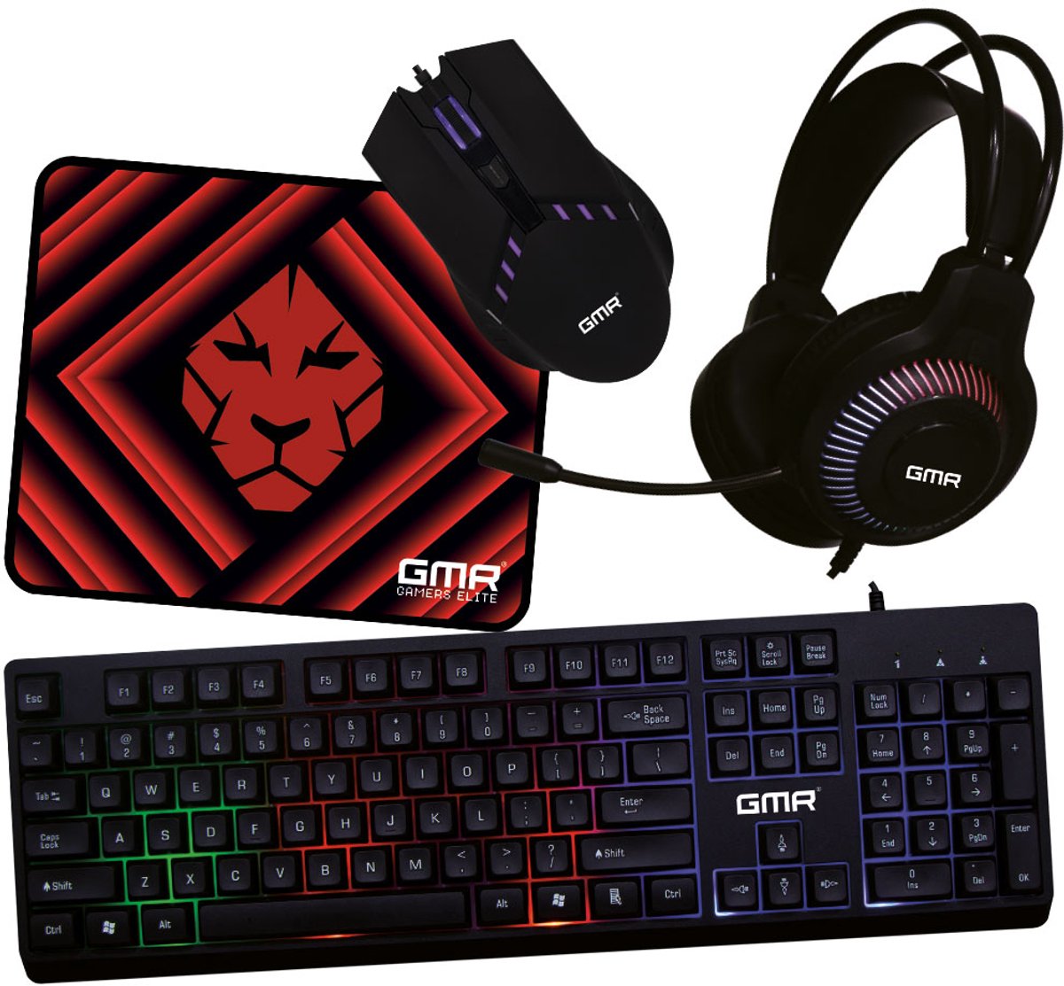 GMR 4-in-1 Gaming Set – RGB Toetsenbord, Muis, Headset en Muismat - Qwerty