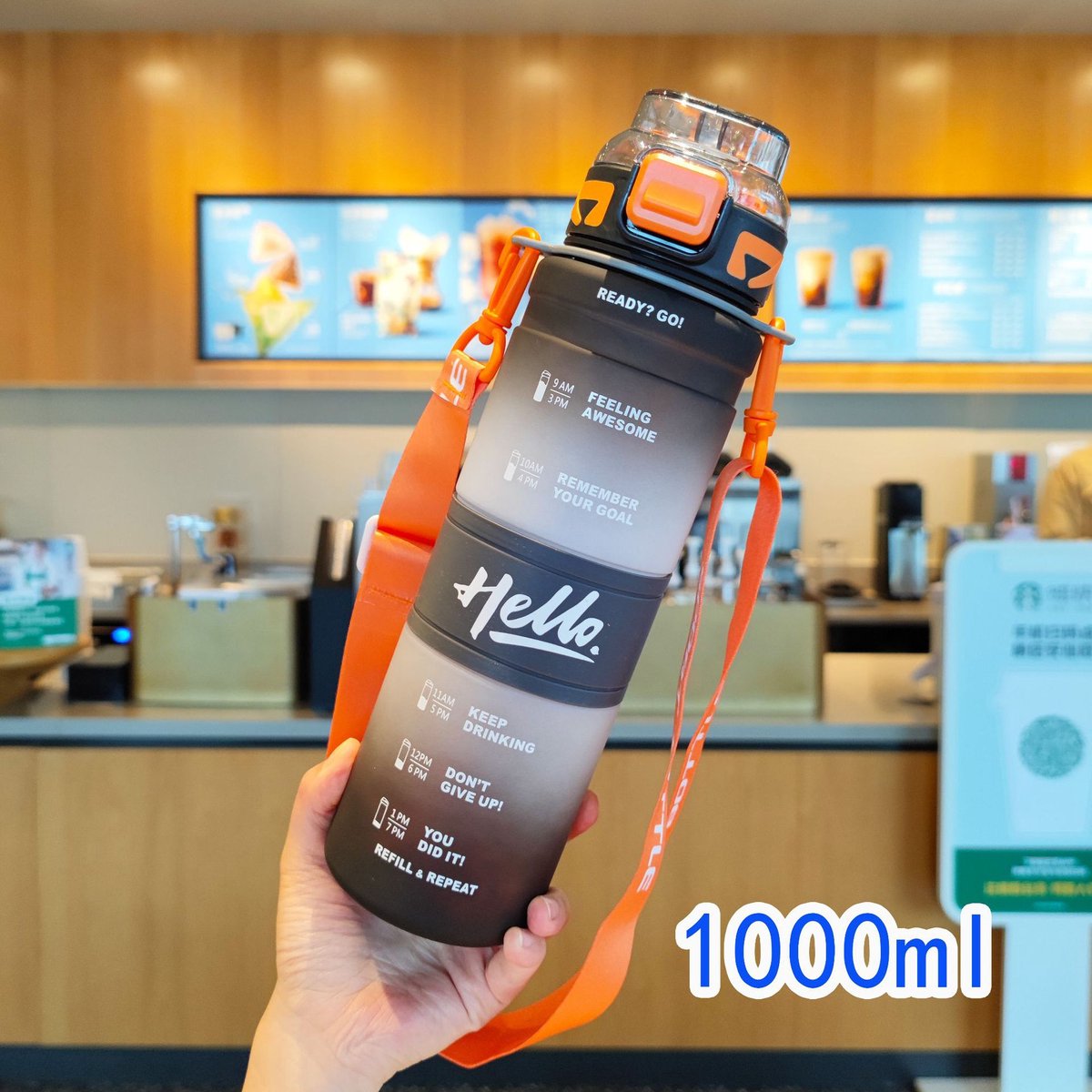 Waterfles - Waterfles - Sportwaterfles - Grote waterfles - 1 L - Watertemperatuur lager dan 60 graden - Verloopkleur Zwart