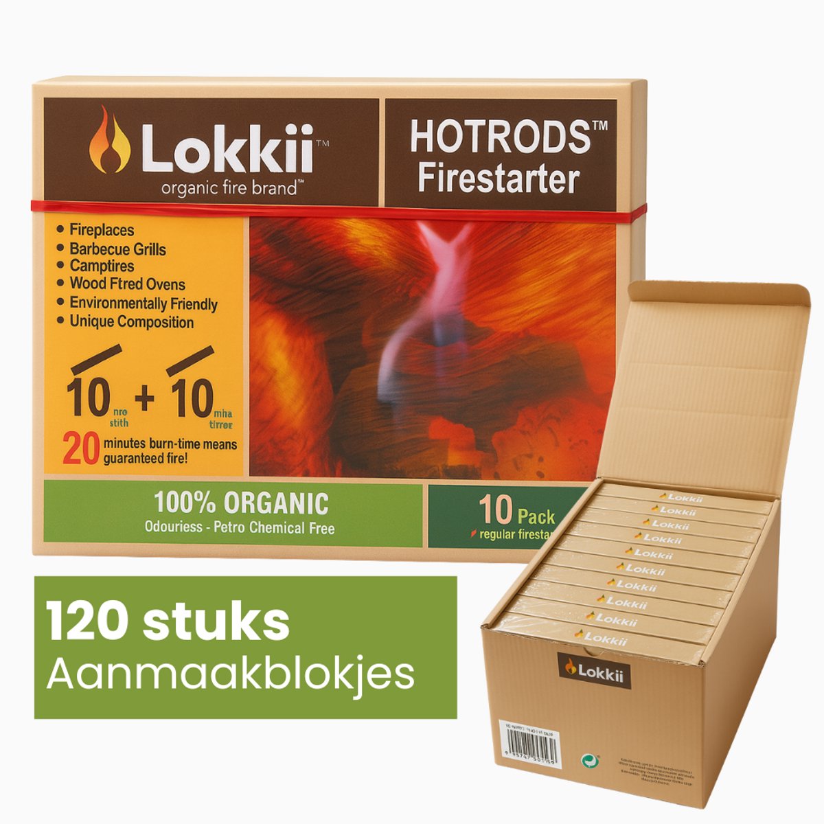 Lokkii Waterproof Aanmaakblokjes – Longlife Aanmaakwokkels voor BBQ, Openhaard, Green Egg & Vuurkorf – Brandduur 20 Min – 100% Waterbestendig