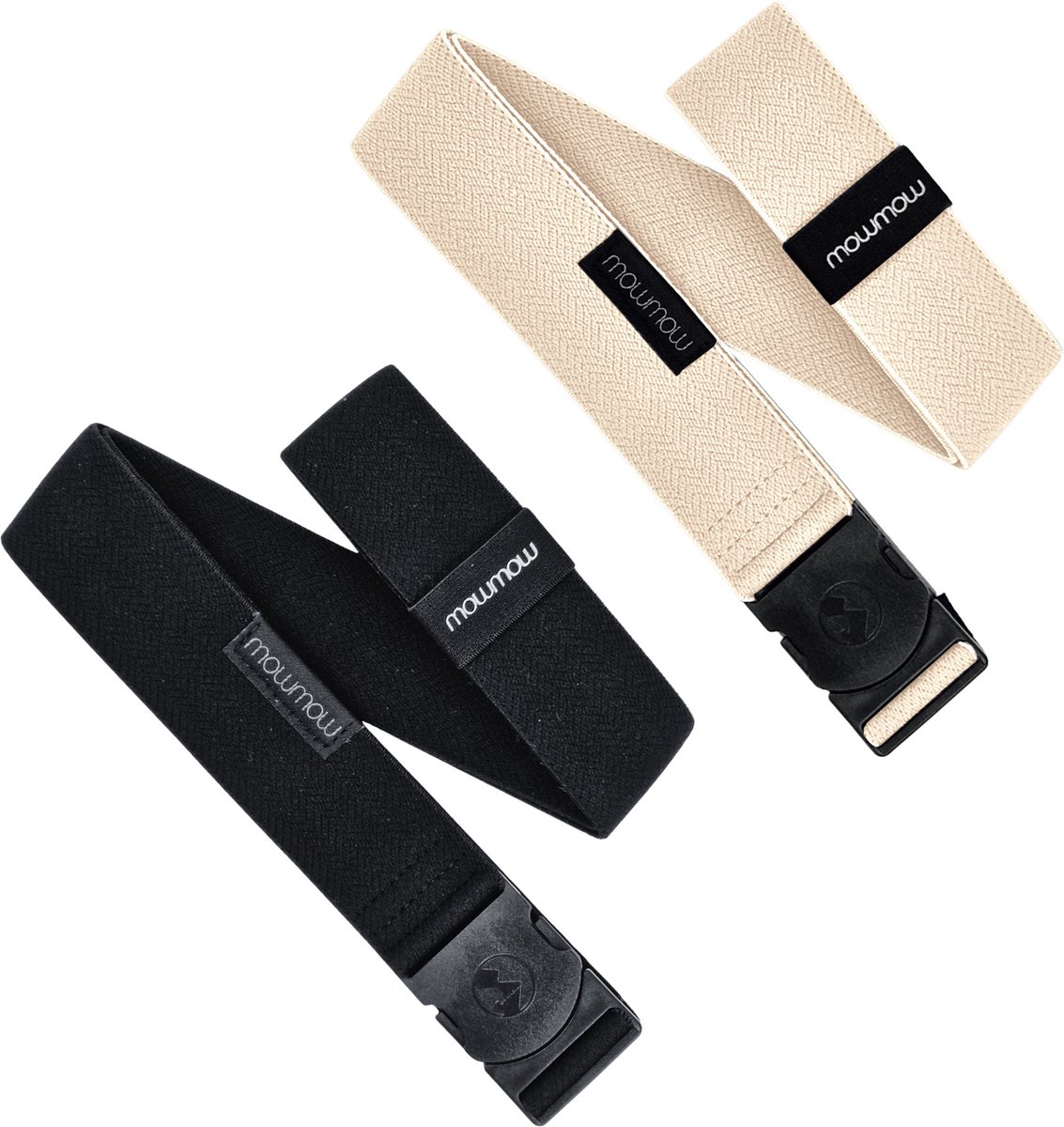 MowMow 2-pack Elastische riem - Stretch - 105 cm - Heren - Dames - Zwart + Khaki
