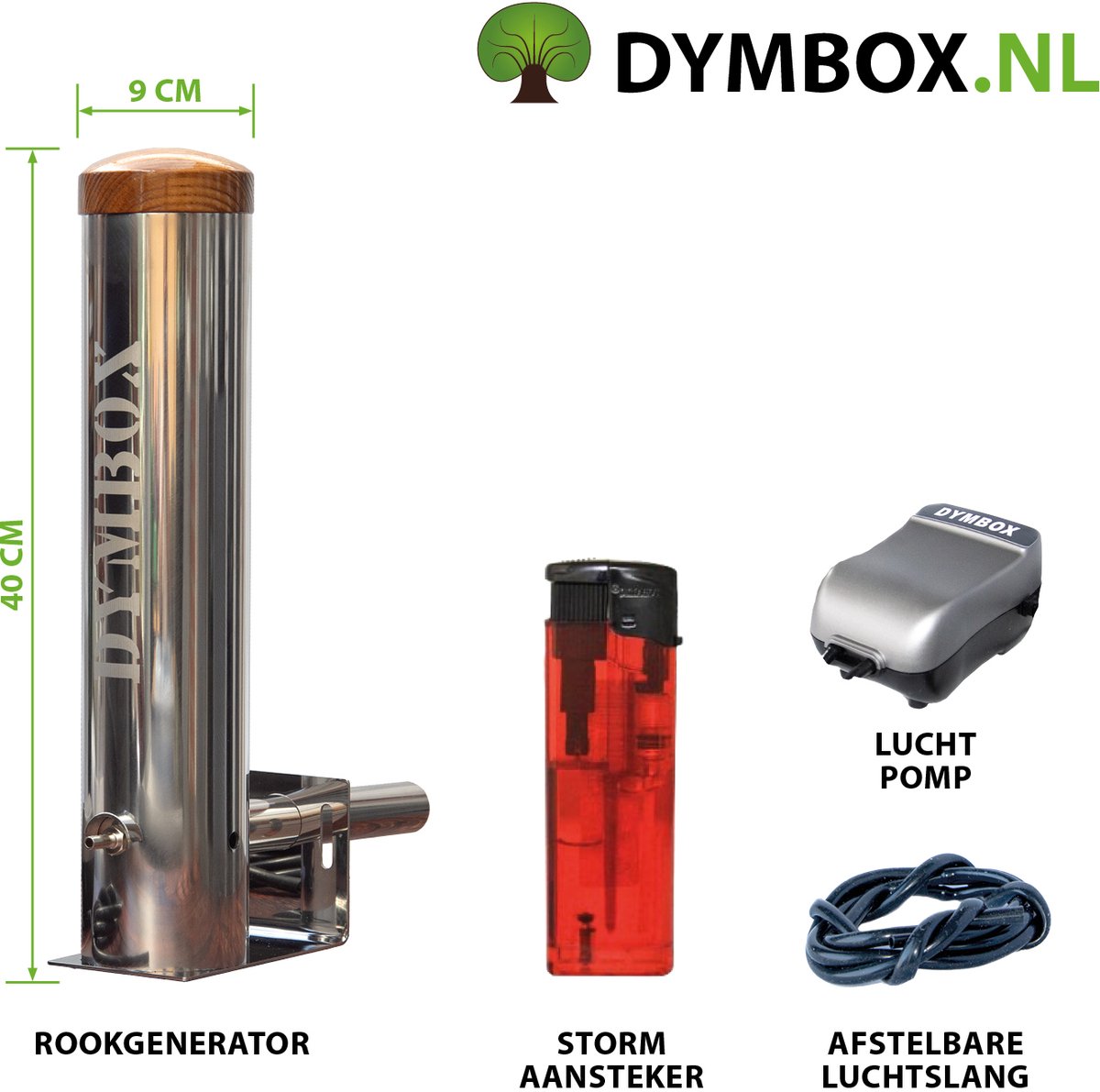 Dymbox 2,3L koud rookgenerator Vernieuwd model met as-schuif incl. 10kg Beuk snippers incl. luchtpomp voor rookovens rookkasten en BBQ ( cold smoker ) koud rook generator CSG