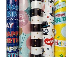 Product afbeelding van 5 rollen Inpakpapier Happy Birthday STANDAARD 2023 -70x200cm.