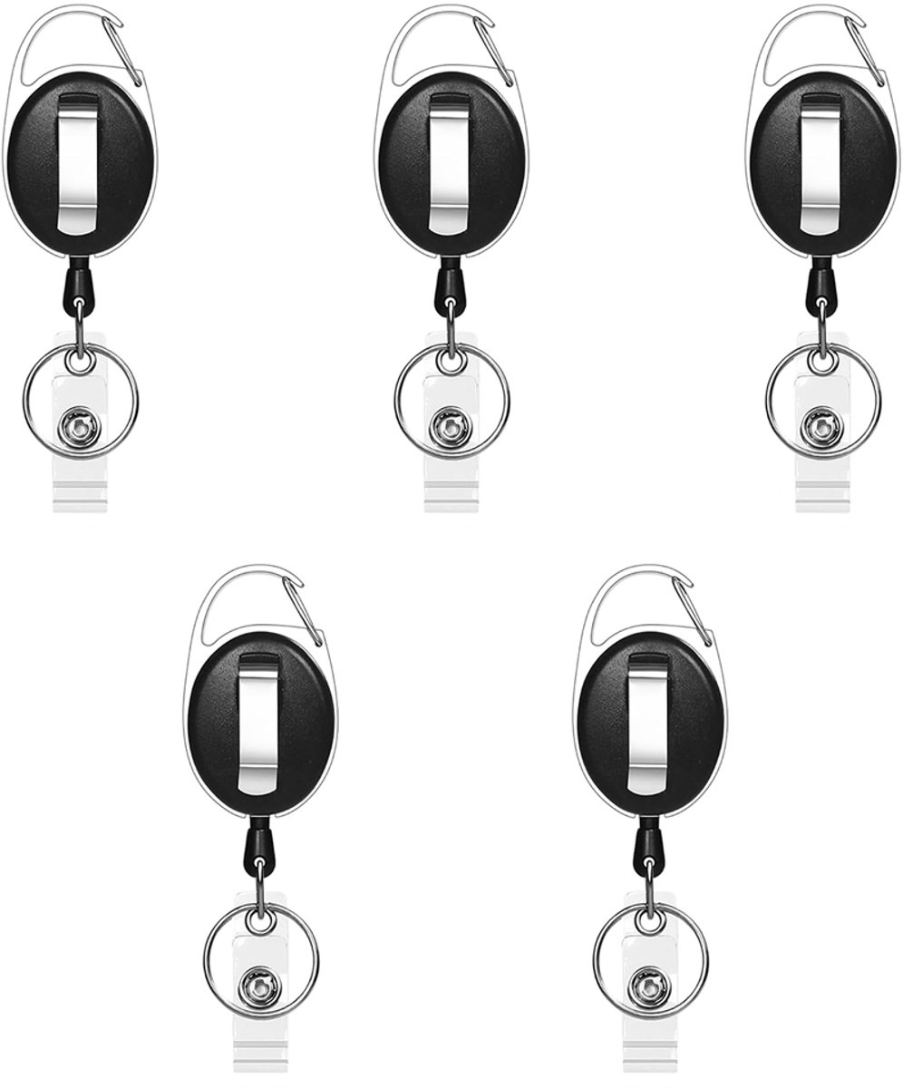 Consumerce® Set van 5 Intrekbare Sleutelhanger Met 69cm Koord En Karabijnhaak – ID Kaart Houder – Badge – Badgehouder - skipasroller
