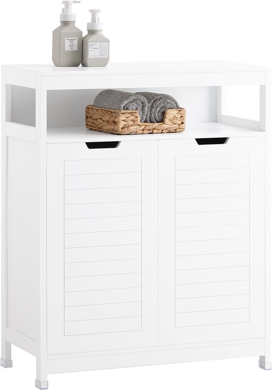 SoBuy BZR121-W Badkamerkast - Witte Lage Kast met 2 Deuren