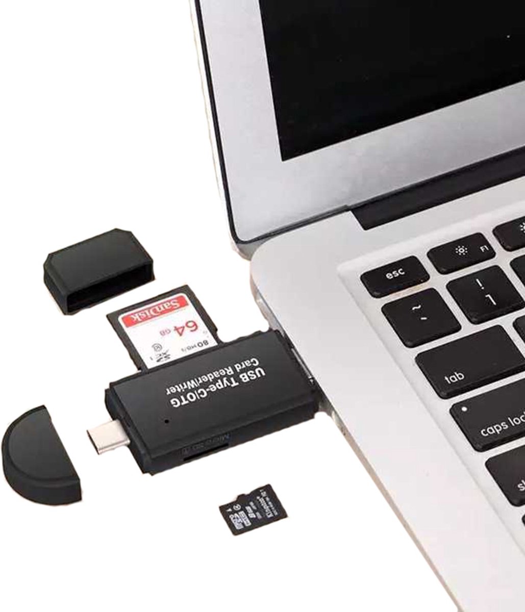 Finnacle - SD Kaartlezer - USB Kaartlezer - USB - Micro USB - Eenvoudig aan te sluiten via Micro USB - Zwart