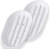 Porte-savon - Salle de bain - Ménage - 2 pièces - Porte-savon - 11,5 x 8 x 2 cm - Blanc - Plastique - Porte-savon avec égouttoir - Boîte à savon