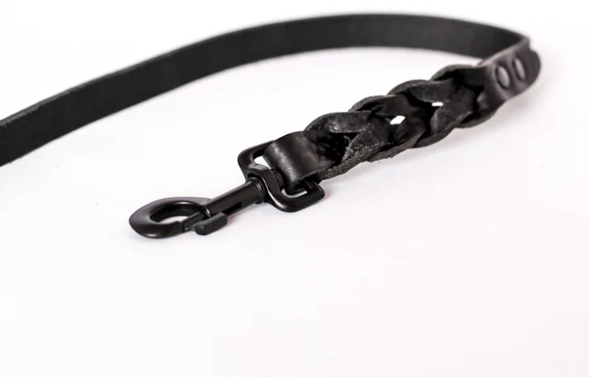 Cooper & Quint Twisted - Hondenriem gevlochten leer - Zwart - 140cm - All Black