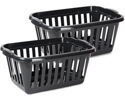 Plasticforte Wasmand - 2x - zwart - kunststof - 40 liter - 60 x 40 x 26 cm - manden voor wasgoed - huishouden - opbergmand