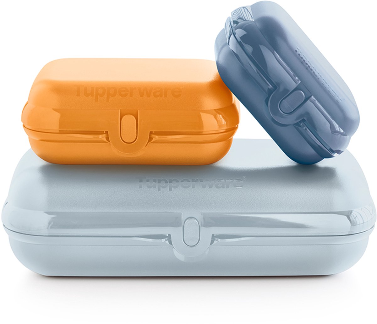Tupperware Lunch Box Set Eco+ 3 Stuck - Snackbox - Vaatwasserbestendig - Broodtrommel - snel open - drie verschillende kleuren & afmetingen - Sandwichbox