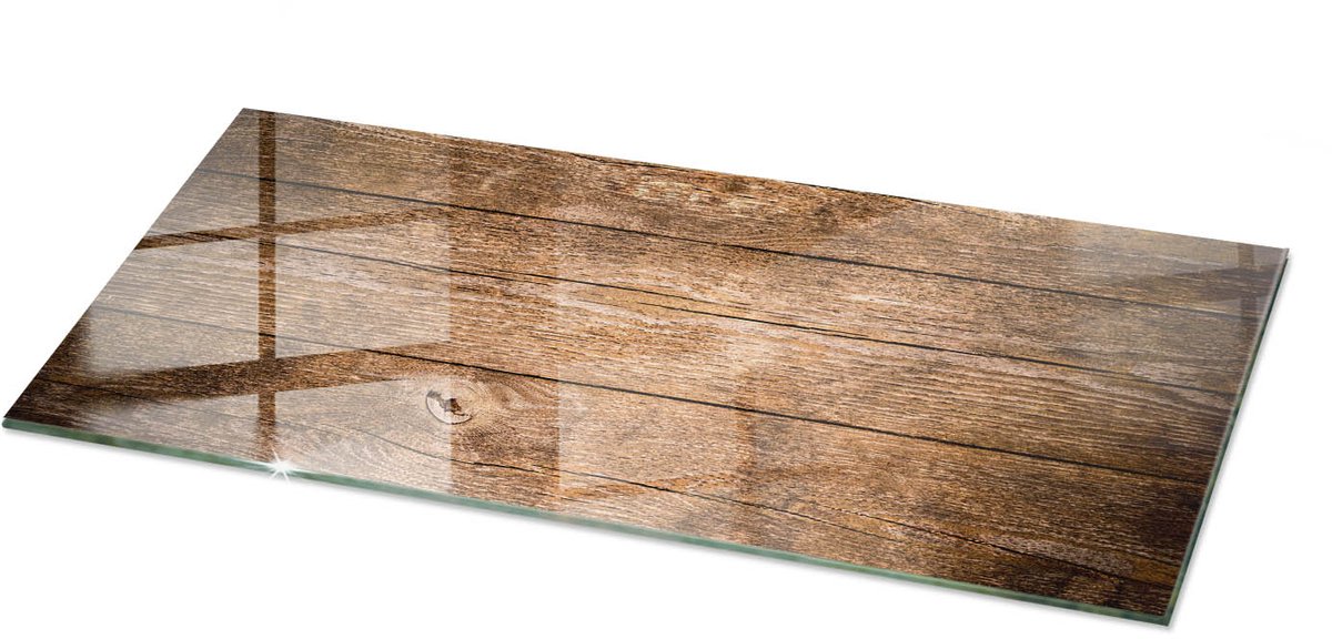 Tulup Tafelblad Glas - Houten Plankstructuur Gehard Glas - 125 cm x 50 cm - Bruin Glazen Tafelblad - Rechthoekig Tafelblad Glas - Glazen Tafelblad Geschikt voor de Keukentafel - Glasplaat Tafel