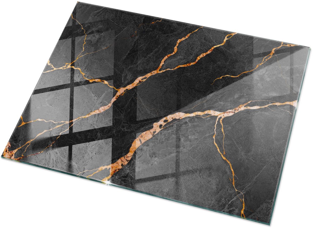 TULUP Tafelblad Glas - Marmerpatroon Met Aderen Glazen Tafelblad - 120 cm x 80 cm - Zwart Glazen Plaat - Rechthoekig Tafelblad Glas - Glazen Tafelblad voor Tuin of Terrastafels - Veiligheidsglas Zwart Marmerpatroon Met Aderen