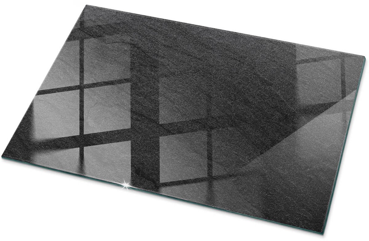 TULUP Tafelblad Glas - Natuursteen Textuur Glasplaat Tafel - 100 cm x 70 cm - Zwart Veiligheidsglas - Rechthoekig Tafelblad Glas - Gehard Glazen Tafelblad Voor de Eettafel in de Eetkamer - Glazen Tafelblad Zwart Natuursteen Textuur