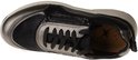 Bovenaanzicht zilverkleurige dames sneaker met zwarte, glinsterende en suède delen.