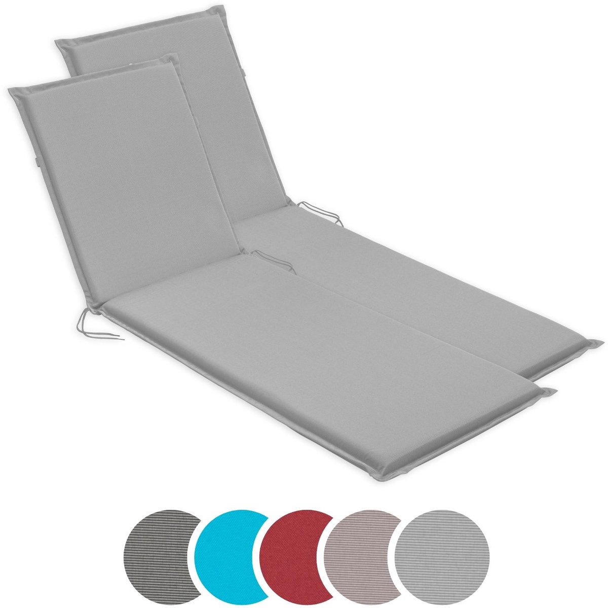 sleepling 190 x 58 cm ligbedkussen | set van 2 | kussen voor tuinligbed | met bevestigingsbanden | Made in EU | afneembare hoes van polyester, wasbaar op 30 graden | zilver
