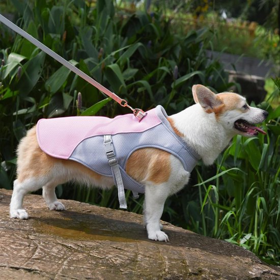 Koelvest voor honden (Roze, L) - Koeljas Hond - Koelvest voor hond - Verkoeling Hond - Cooling Vest - Met Verstelbare D-ring - Ademende Mesh Hondenjas - UV-bescherming - Verkoelend Harnas - Buiten, Wandelen, Jagen, Wandelen, Zomer