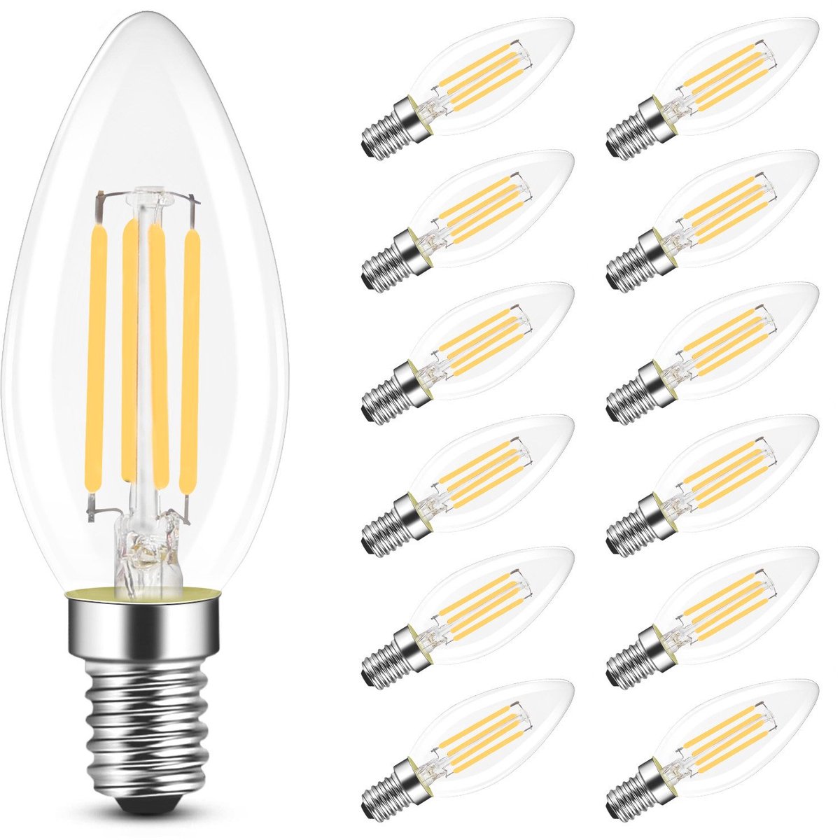 NETTLIFE C35 LED - LED Lampen - E14 - Transparant - Ø 3.5 cm - kaarsvormige Gloeilamp - Filament lamp - 2700K Warm Wit Licht - 4W - retro Lichtborn - 12 Stuks