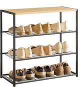 ACAZA Meuble à Chaussures - 3 Niveaux - 9 Paires de Chaussures - Noir / Couleur Chêne Clair - 63 cm x 63 cm x 30 cm - Banc à Chaussures - Étagère à Chaussures Noire - Rangement à Chaussures en Métal
