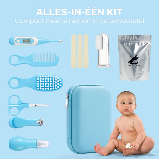 ZoeZo Design - Baby Verzorgingsset - Blauw - 8-delige Geschenkset - Baby Verzorgingsproducten - Complete Manicureset & Nagelset - Perfect Kraamcadeau - Verzorgingskit van ZoeZo Design — afbeelding 3