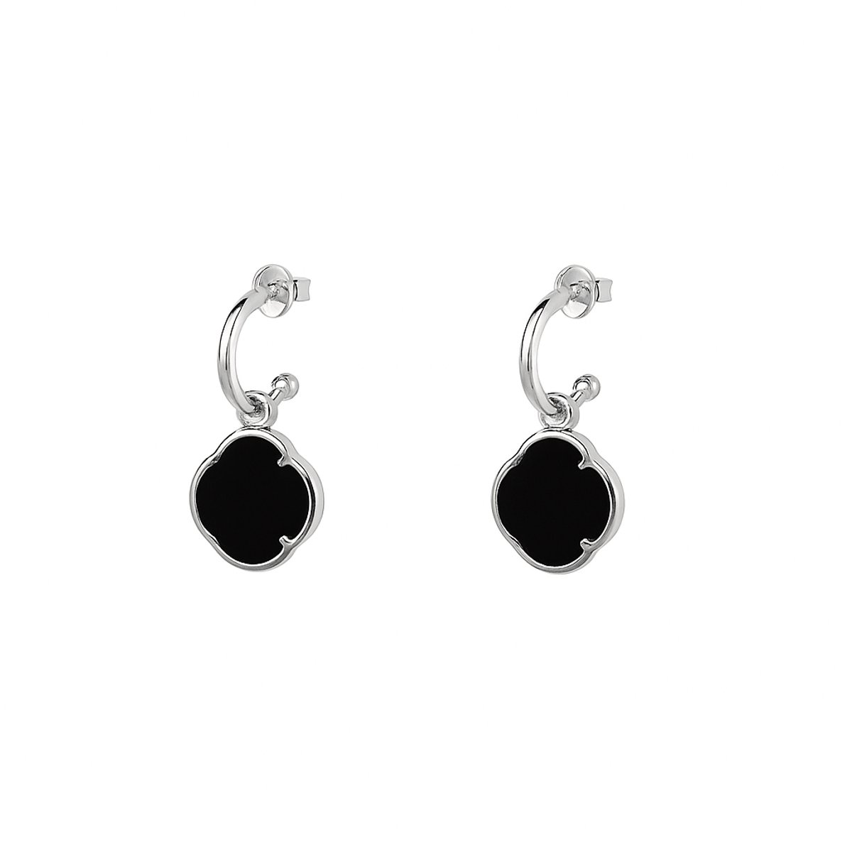 Oorbellen Dames Klaver Black Onyx Zilver (925 Sterling Silver) | cadeau dames