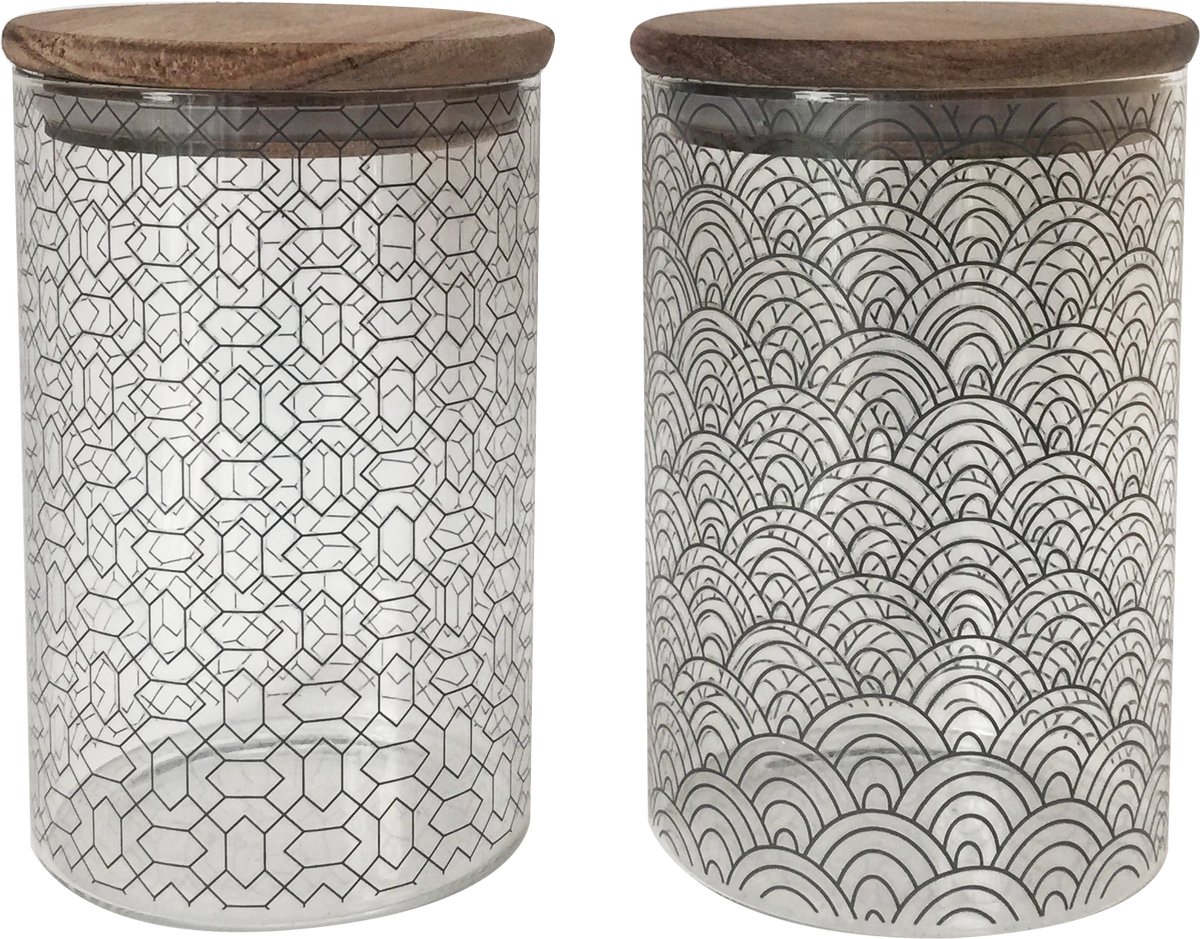 Set van 2 Glazen Potten 950ml Slow – Natuurlijke Opslag met Houten Acaciadeksel