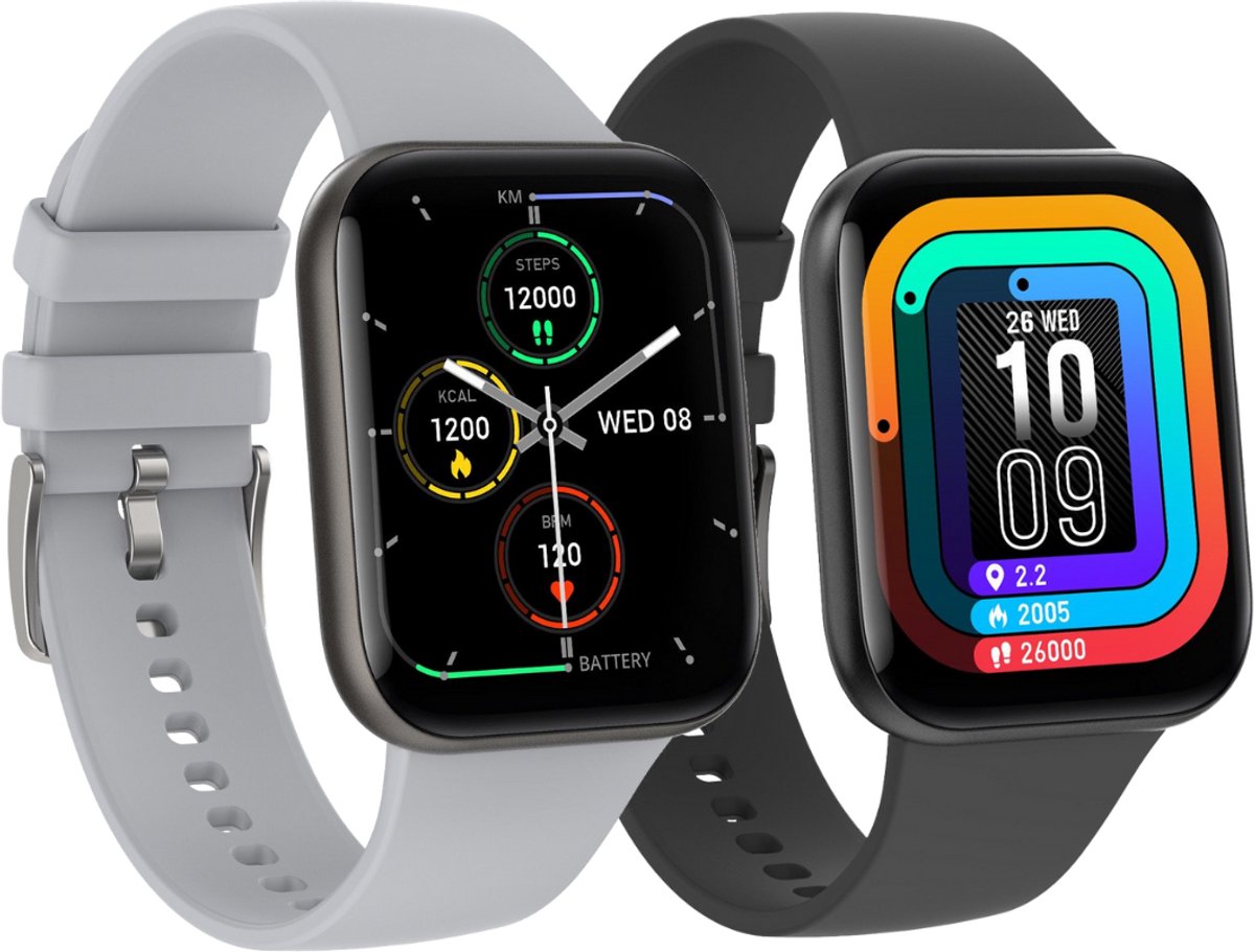 Cinturio SQ1 Combo Pack - Zwart en Grijs - Smartwatch voor heren en dames - Sporthorloge