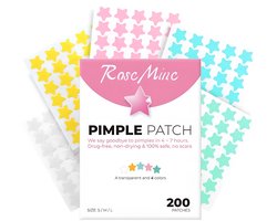 Rose Mine - 200 stervormige pimple patches - Puistjespatch voor dag & nacht - Star pimple patches - Acne stickers in 5 kleuren & 3 maten