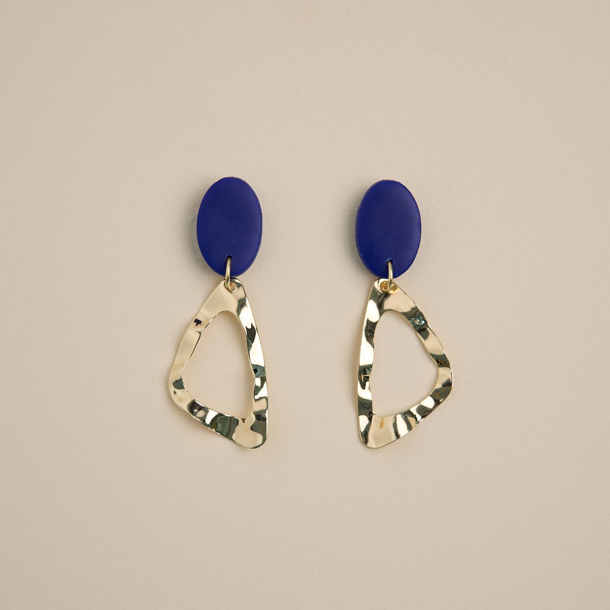 Goud oorbellen -LYHO Sieraden -5 cm -Goud oorbellen / Donkerblauw -Azita earrings -roestvrij staal -Waterdicht -Nikkel vrij -Kerst cadeau -Sinterklaas cadeau -Valentin -Moederdag -Handgemaakte oorbellen van klei