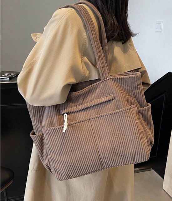 Sac bandoulière Trendy en velours côtelé S&E – Minimaliste et spacieux – Rose