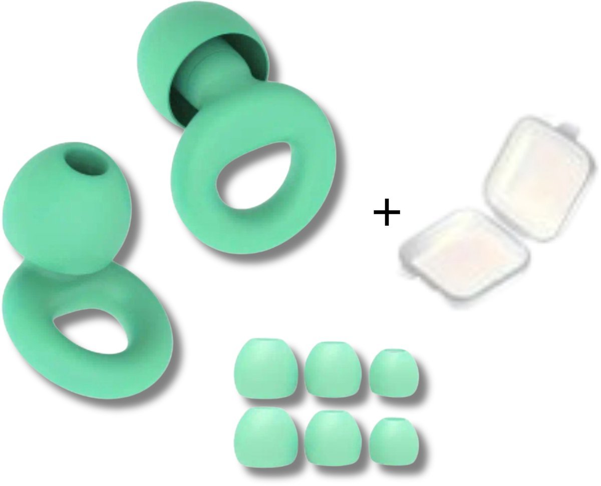 Goedkoopste Oordoppen voor Slapen - Reizen - Overprikkeling - Earplugs - Groen - SNR 26 dB Demping - Inclusief Opbergdoosje - Festival Oordopjes - Herbruikbare Gehoorbescherming - Siliconen voor Slaap en Gevoeligheid - 8 Dop