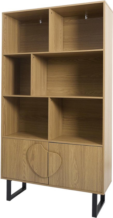 MISOU Calypso Boekenkast - Open - Wandkast - Woonkamer - Kast - op Poten - met Deuren - Hout - Vakkenkast