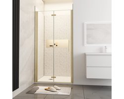 Aica Douchedeur vouwdeur 90x195cm niche,6mm Helder Veiligheidsglas Easyclean,goud aluminium profiel