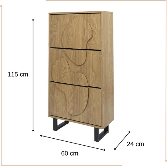 Meuble à chaussures MISOU Calypso - 3 tiroirs - Rangement pour Chaussures pour femmes - Bois - Couloir - 12 paires