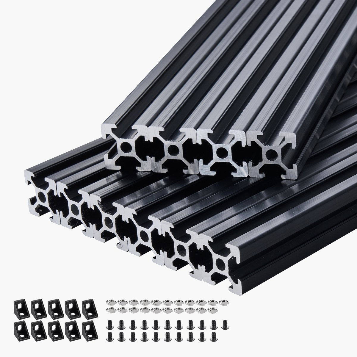 Set Van 10 Aluminium Profielen 2000 Mm T-Sleuf 2020, Geanodiseerde Lineaire Rails Volgens Europese Norm, Geschikt voor 3d-Printers, Cnc-Machines, Doe-Het-Zelfprojecten En Lasergraveren, Zwart