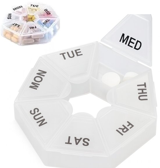 Pilulier Octogone I Pilulier I Boite à médicaments I Pilulier - 7 jours I Transparent