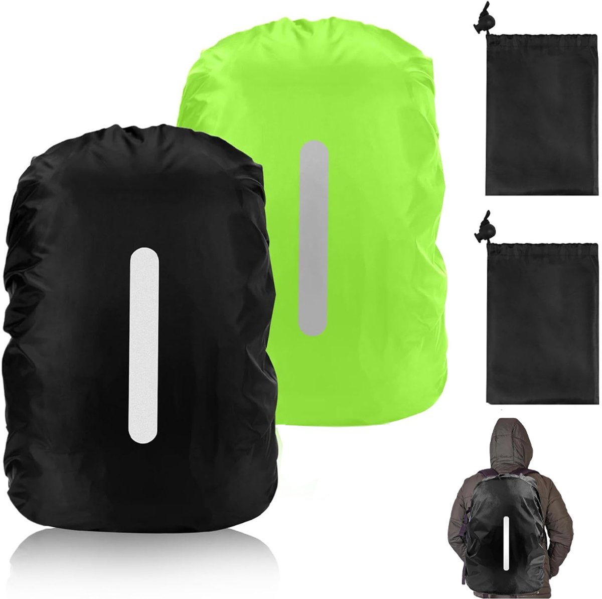 2x Regenhoes Rugzak Waterdicht - Backpack Hoes - Rugzakhoes Waterdicht - Reflecterende Rugzakhoes - Waterdichte Rugzak Regenhoes - Regenhoes rugzak - Reflecterend - Waterdicht - 30 tot 40 Liter - Voor Outdoor Wandelen Rijden Klimmen