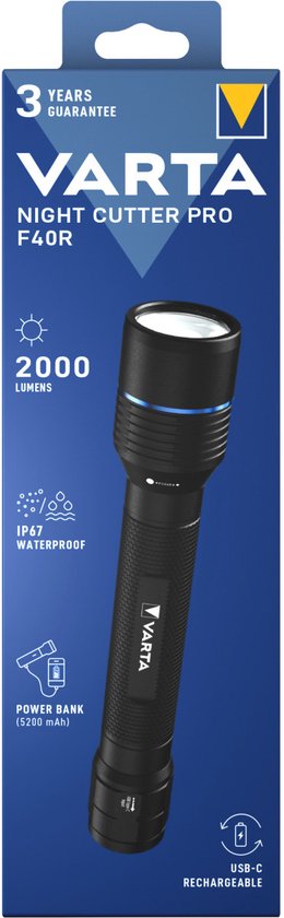 VARTA Lampe Torche LED rechargeable, Night Cutter Pro F20R Tactique, 1000 lm, Brise-vitre, Étanchéité IP67, Aluminium de qualité aéronautique, Étui de ceinture et cordon inclus