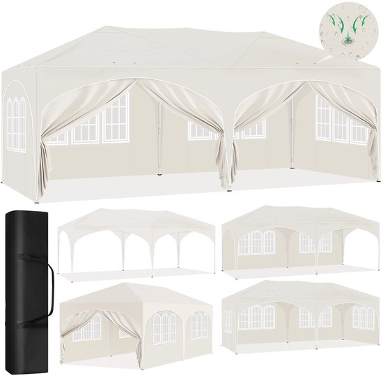 WOLTU PVL0009bl Paviljoen, 3,8 X 3,3 M, Hoekig, Tuinpaviljoen Met Zijwanden Muggennet Metalen Tuinprieel Partytent Eenvoudige Montage Zonder Gereedschap Voor Tuin Terras Binnenplaats Blauw 1033239917
